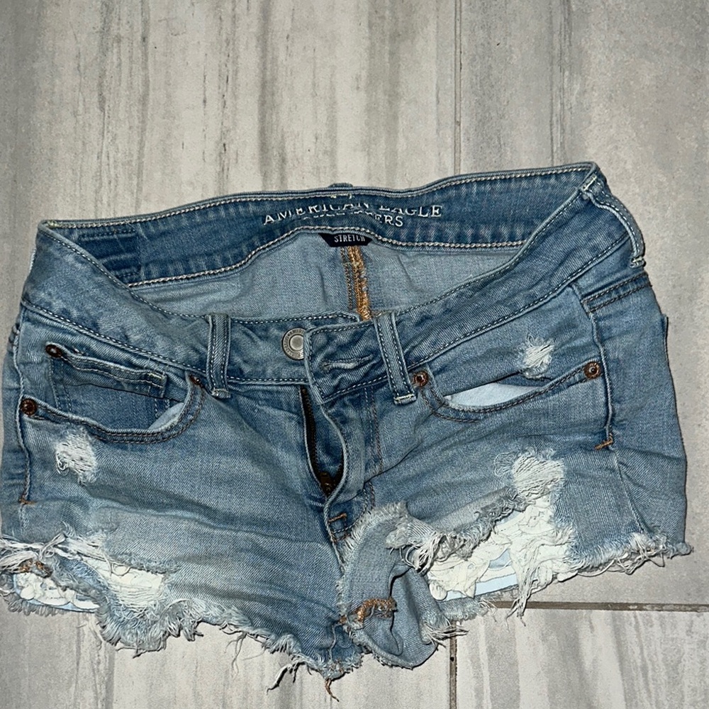 American Eagle Outfitters Blue Jean Shorts with Distressing and Rips
